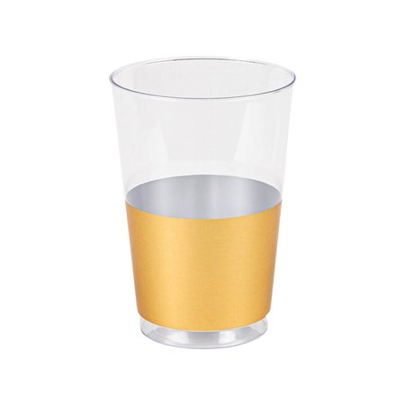 SMARTY HAD A PARTY 12 oz. Clear with Metallic Gold Thick Bottom Round Disposable Plastic Tumblers (240 Cups), 240PK 513G-CASE